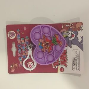 Tom & Jerry Purple Heart Push Pop Keychain & Back Clip for Kids Fidget Toy NWT